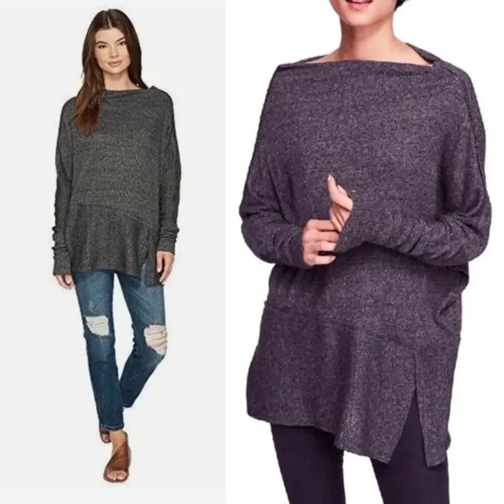 Free People‎ We The Free Londontown Thermal Top Gray Size Small Tunic Blouse